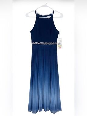 Girls' Navy to Blue Ombre Halter Dress with Waist Embellishment size 12